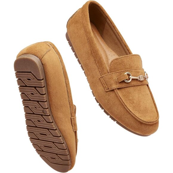 Women's Tan Suede Arch Support Casual Slip on Comfort Dressy Penny Loafers - Picture 8 of 9